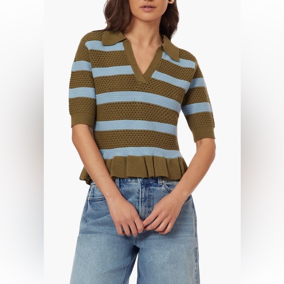 Scotch & Soda Sweaters - Scotch & Soda NWT Pointelle Collared Short sleeve Vneck Peplum Sweater